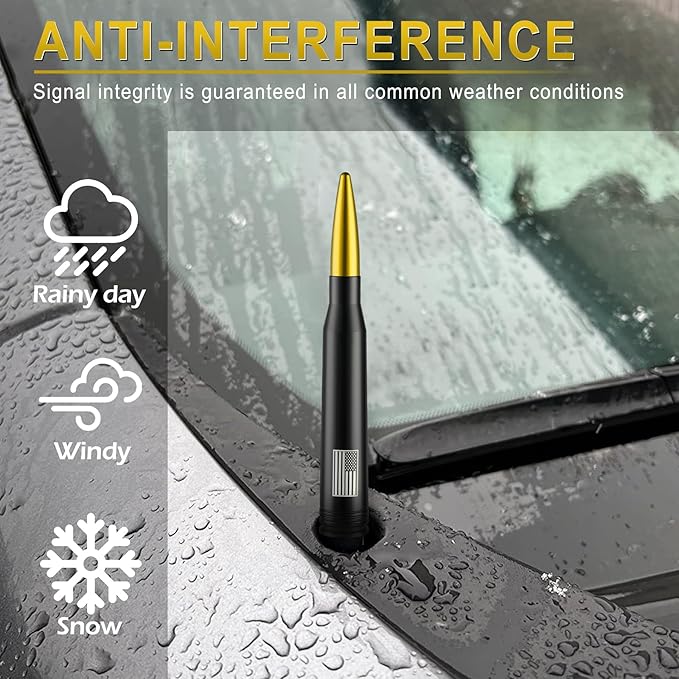 BJSIA American Flag Antenna for Truck with Valve Stem Caps - Universal Compatible with Ford, Dodge, Chevrolet, GMC, Jeep, Toyota Truck Car Accessories, Heavy Duty Pickup Trucks Accessories - Gold