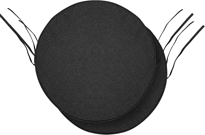 Outdoor Round Chair Cushions 15 Inch, Fade-Resistant & Water-Resistant, Bistro Chair Seat Pads for Porch Garden Balcony Patio Furniture Stools, Non-Slip Bottom, Set of 2, Black