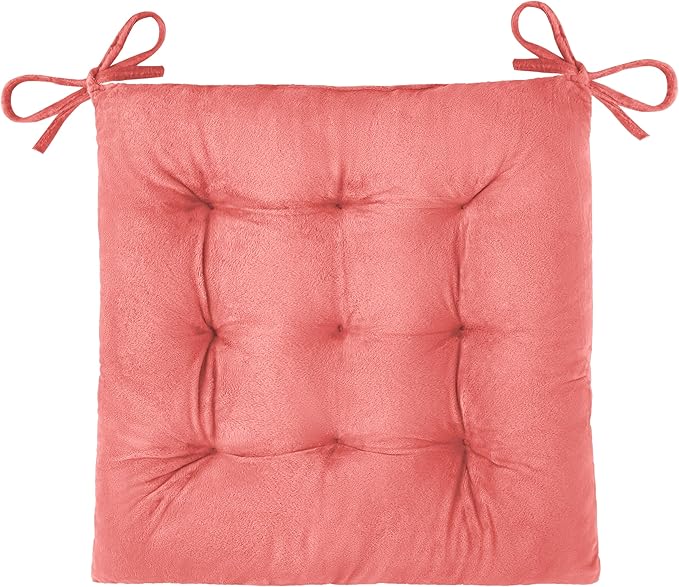 OVOV 1 Pack Chair Cushions for Dining Chairs Soft Seat Cushions for Kitchen Desk Chairs Square Chair Pads with Ties (15.5"x15.5" Pink)