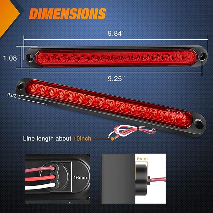 Nilight 2PCS 10Inch 15 LED Red Trailer Light Bar for Park Stop Turn Tail Brake Lights IP67 Waterproof Marker ID Clearance Strip for Truck Golf Cart Pickups Boats