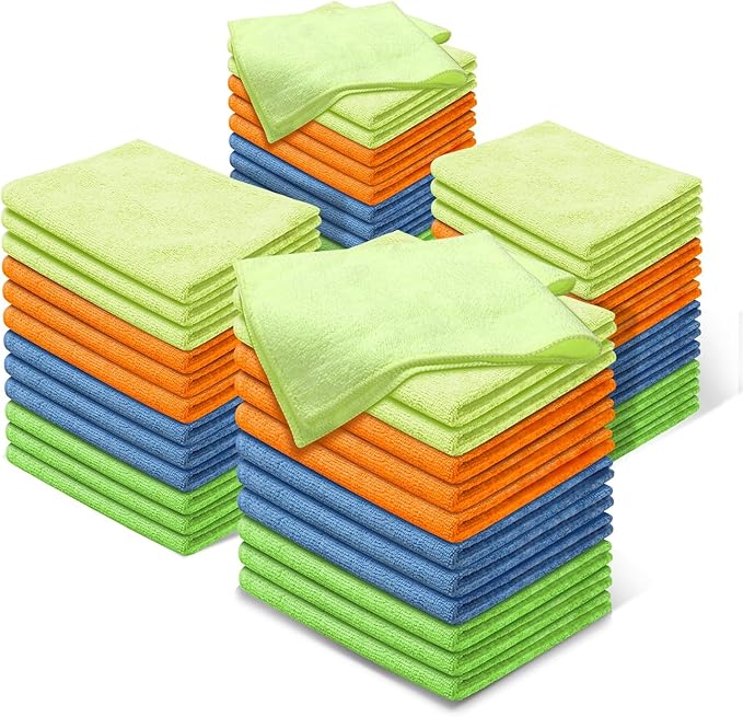 Auto Dynasty Universal 16" L X 12" W - 48 Pieces Ultra Soft Microfiber Cleaning Cloth Dusting Towel for Car Washing Automotive Garage Home Office Furniture Bath Windows (Yellow Orange Blue Green)