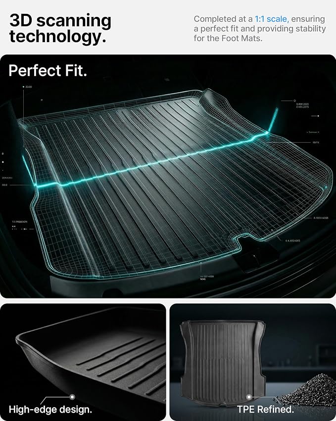 6Pcs Floor Mats for Tesla Model 3 Highland 2024-2026 All Trims, Injection Molded Virgin TPE with Aluminum Dead Pedal — All-Weather Cargo Liners with Frunk/Trunk Lower Storage