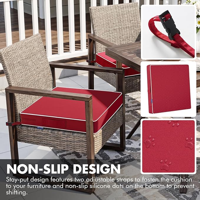 MIULEE Red 18.5 x 16 x 3 Outdoor Chair Cushions Waterproof Patio Chair Cushions with Adjustable Straps Set of 2 for Patio Furniture 3-Year Color Fastness Garden Sofa Couch
