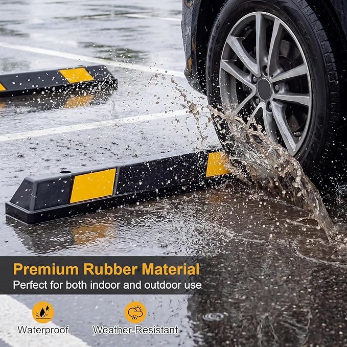 Goplus Parking Block, 72' Rubber Bumpers with 8 High Reflective Yellow Safety Stripes, Heavy Duty Parking Target, Garage Wheel Stoppers for Car, Truck, RV and Trailer (2 Pack)