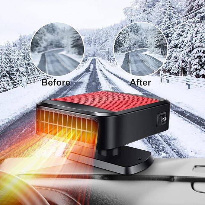 Portable Car Heater,12V 200W Fast Heating Defroster 2 in 1 Automobile Windshield Fast Heaters Car Heater That Plugs into Cigarette Lighter for Car, SUV, Trucks (Red Black)