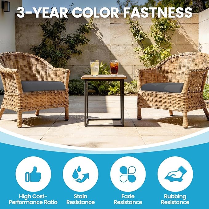 TasticTotes Patio Chair Cushions - Set of 2, Waterproof Outdoor Seat Cushions with Adjustable Straps and Handles, Fade-Resistant Chair Pads for Outdoor Furniture, Garden, Beach (22" x 22" x 3", Grey)