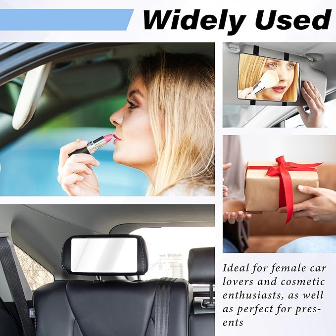 2 PCS Car Sun Visor Mirror, Cosmetic Makeup Mirrors with Straps, HD Car Interior Cosmetic Mirror, Car Accessories Universal Sun Visor Mirrors for Trucks, Cars, SUVs (Black)