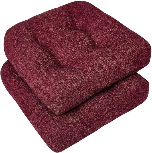 downluxe Chair Cushions for Dining Chairs 2 Pack, Tufted Indoor Chair Pads with Non-Slip Bottom, U-Shaped Kitchen Chair Cushions, 18"x18"x4", Burgundy