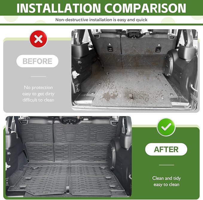 Cargo Liners for 2018-2025 Jeep Wrangler JL Unlimited 4X4 4 Door,Trunk Mat with Seat Back Cover Accessories All Weather Rear Cargo Mat Backrest Protector for JL/JLU Gas Type (Not for 4XE)