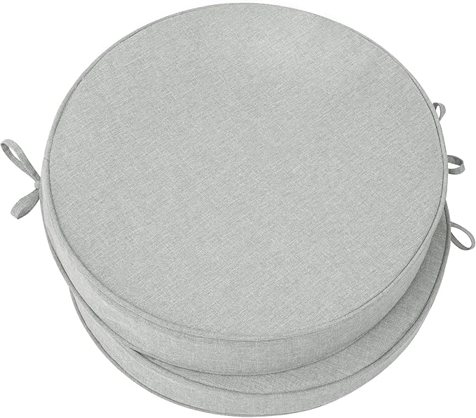 Outdoor Round Chair Cushions 18 Inch, Fade-Resistant & Water-Resistant, Bistro Chair Seat Pads for Porch Garden Balcony Patio Furniture Stools, Non-Slip Bottom, Set of 2, Light Grey