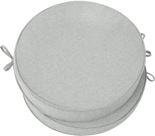 Outdoor Round Chair Cushions 18 Inch, Fade-Resistant & Water-Resistant, Bistro Chair Seat Pads for Porch Garden Balcony Patio Furniture Stools, Non-Slip Bottom, Set of 2, Light Grey