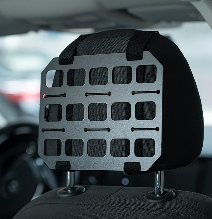 TACNEX Vehicle Rigid MOLLE Panel Car Seat Headrest Organizer EDC Pouch Tool Holster Bag Holder Auto Interior Accessories Tactical Gear Rack Truck Equipment Mount Plate Modular Storage Shelf