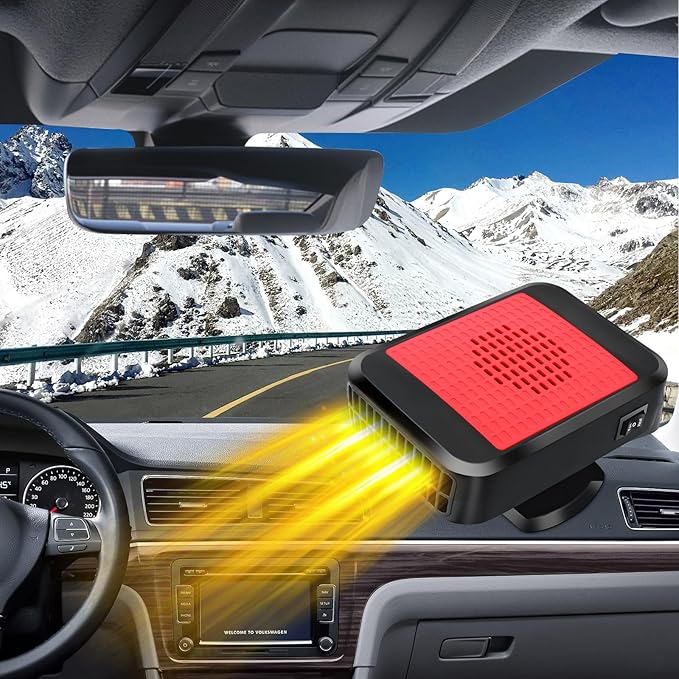 Car Heater,12V 200W Portable Car Heater Defroster, 2 in 1 Heating & Cooling Fast Heating Defrost Defogger with Plug in Cigarette Lighter, Window Defroster for Car, SUV, Jeeps, Trucks (red)