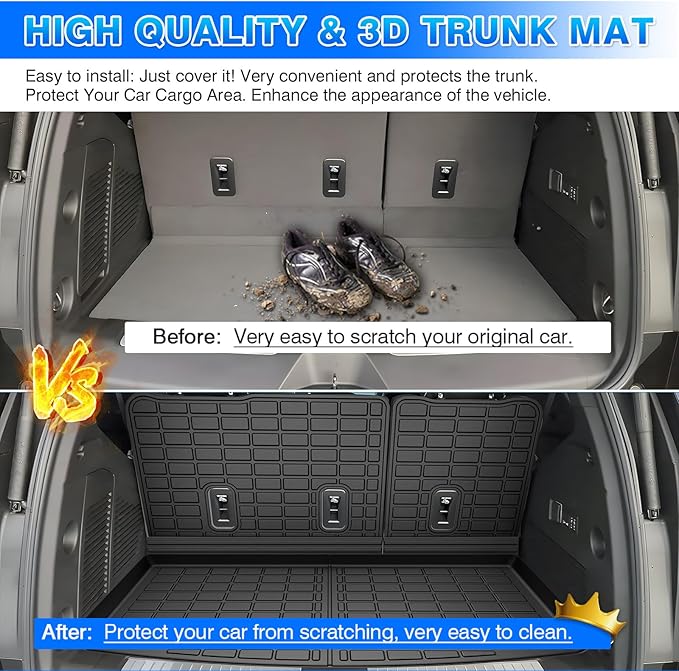 Tahoe Cargo Liner - Trunk Mat for Chevy Tahoe/GMC Yukon (Not Fit XL) 2021-2026, All Weather Cargo Mat for Tahoe Accessories, Heavy Duty Car Mats, Car Accessories