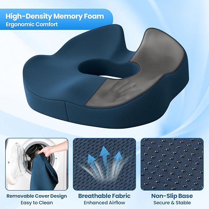 SweetSlubr Large Donut Pillow Seat Cushion for Hemorrhoid Discomfort&Tailbone Pressure, Office Chair Cushion for Long Sitting, Ergonomic Coccyx Pillow for Postpartum Pregnancy, Blue, X-Large