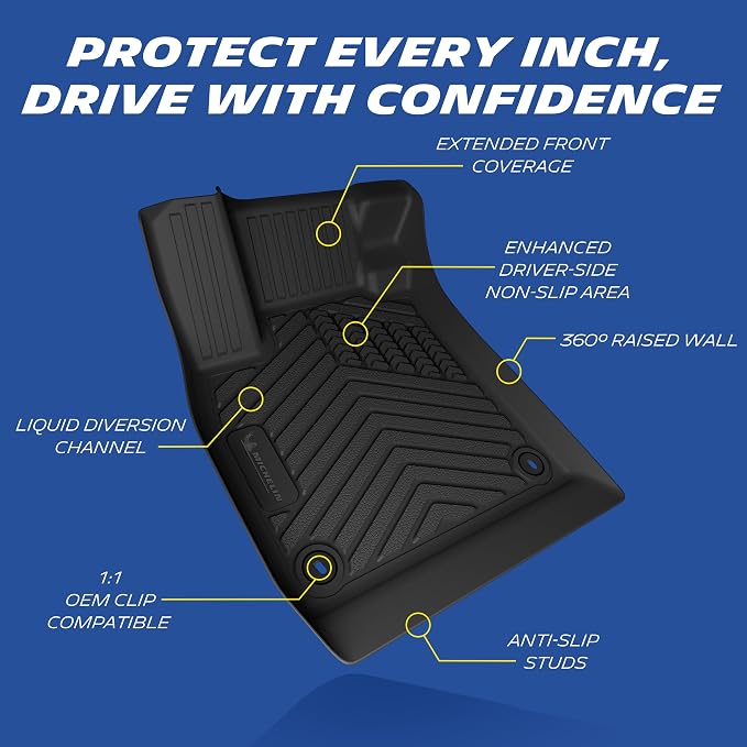 Michelin Vehicle Mats, Premier Series All-Weather TPE Custom Fit Liner for Honda Accord Gasoline & Hybrid 2023-2027 Floor Mats A(3 Piece)