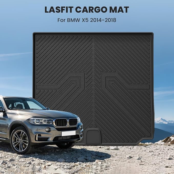 LASFIT Trunk Mat for BMW X5 2014 2015 2016 2017 2018, All Weather TPE Cargo Mats Custom Fit Cargo Liner Front & Rear Trunk Liner, Black