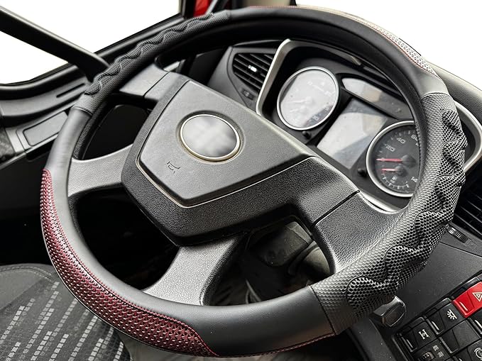 PINCTROT XL Size 17.5-18 Inch Great Grip Steering Wheel Cover for Semi Truck, Fits RV, Big Rig Trucker, 18 Wheeler and Classic Cars, Anti-Slip Design 17.5-18 Inch (Wine Red)