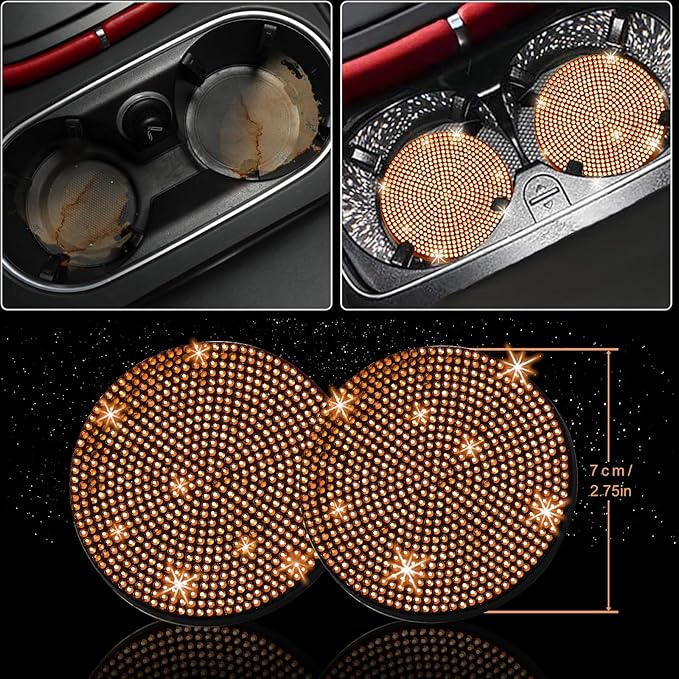 NBTEPEM 8 pcs Orange Bling Car Accessories Set for Women, Steering Wheel Cover, Sparkly Seat Belt Covers, Bling Gear Shift Cover, Universal Fit Most Cars (Orange Diamond)