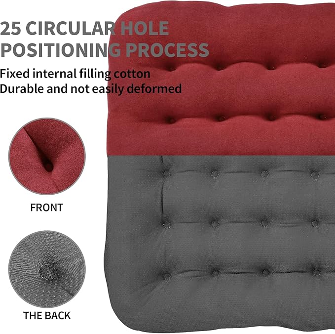 BUYUE Good Support Office Chair Cushion Padded, Soft Velvet Comfortable Non-Slip Seat Cushion for Computer Desk Kitchen Chair (1 Count, Red)