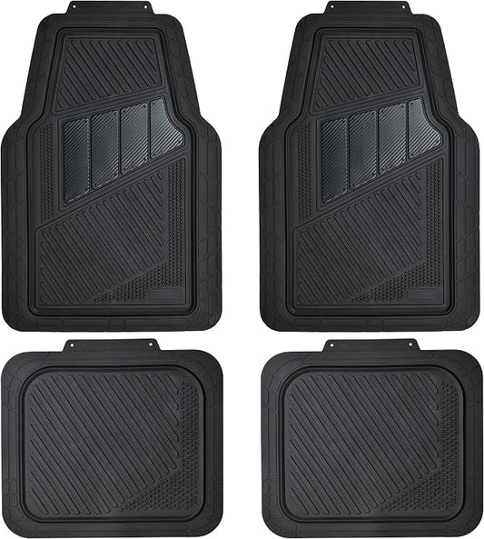 CAR PASS Heavy Duty Rubber Floor Mats 4-Piece Car Mat Set - Universal Waterproof Carbon Fiber Floor Mats for Car SUV Truck, Durable All-Weather Mats(Black)