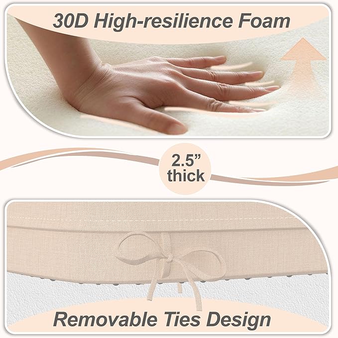 17'' x 16'' x 2.5"Thick Chair Cushions for Dining Chairs, 8 Pack WaterProof Easy Clean Kitchen Chair Pads with Ties and Non-Slip Backing - 30D High Elastic Foam Soft Kitchen Chair Cushions