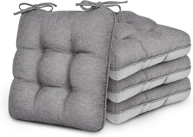 Love's cabin Memory Foam Chair Cushions Set of 4, 19"x19"x3.5" Indoor & Outdoor Seat Pads for Dining, Kitchen, Office, Patio Chairs - Grey