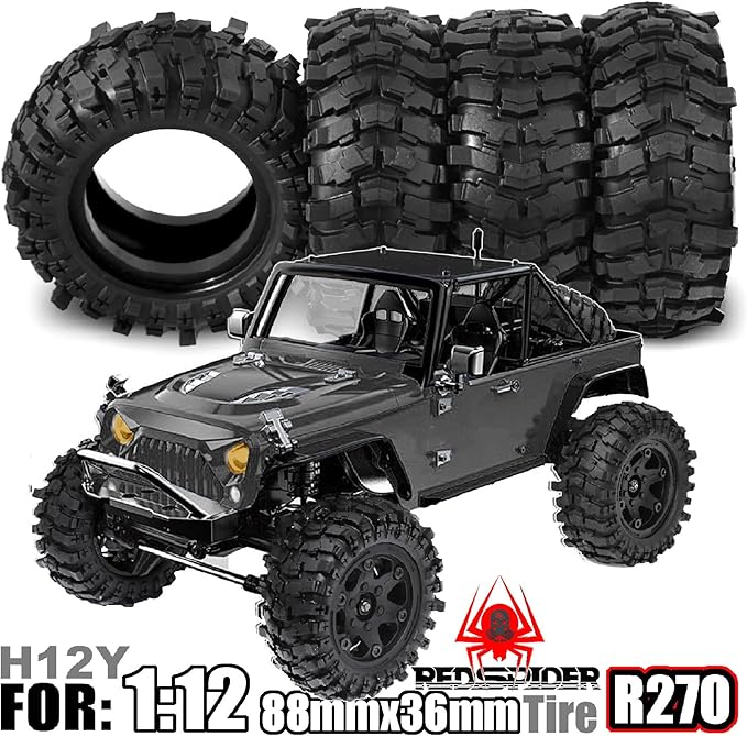 REDSPIDER 1.9'' Crawler Tires OD 88MM/3.46'' (4PCS) for 1/12 RC Crawler MJX H12Y+ MN-128 MN82S LC79 ﻿ (Tires)