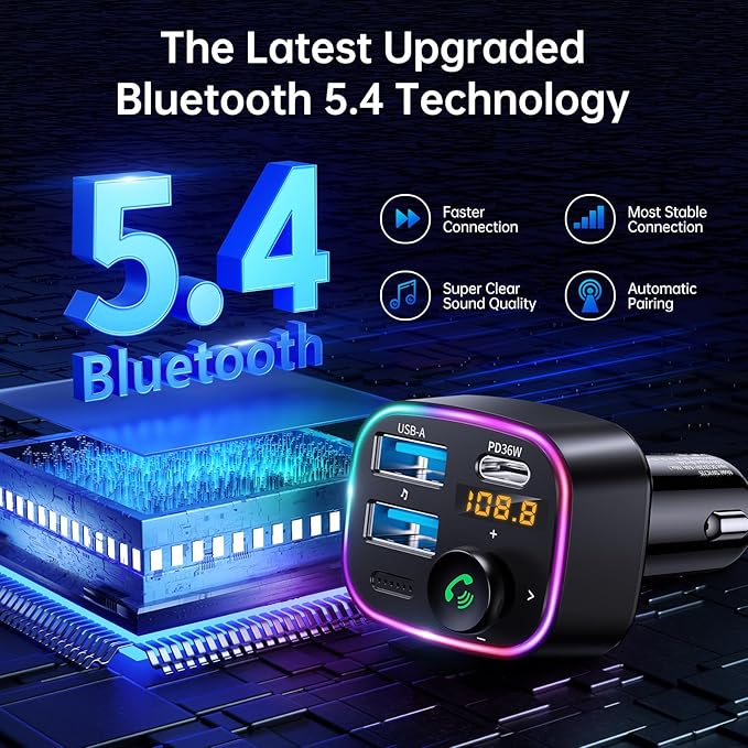 Syncwire Bluetooth 5.4 FM Transmitter Car Adapter 48W (PD 36W & 12W) and MagSafe Car Mount