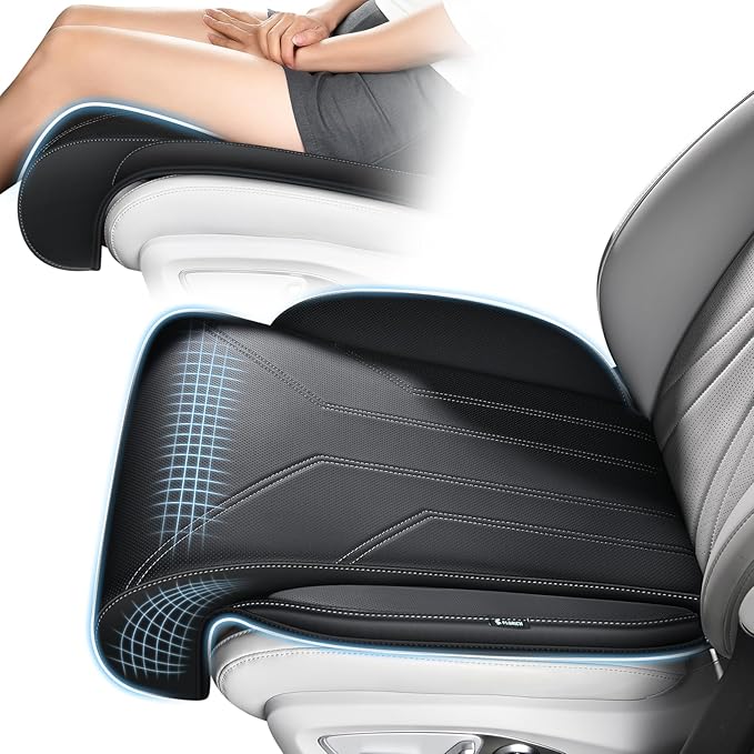 FLORICH Car Seat Extender Leg Support Cushion for Driver Seats Office Chair, Leather Memory Foam Widened seat Cushion for Long Drivers Universal Car Seat Cushion Legs Rest Pads-Deep Black