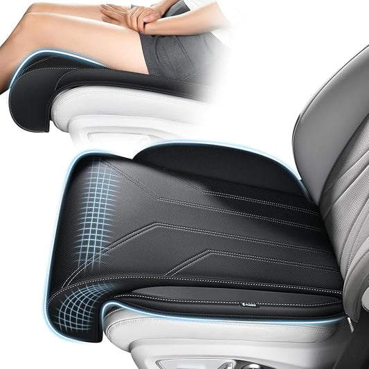 FLORICH Car Seat Extender Leg Support Cushion for Driver Seats Office Chair, Leather Memory Foam Widened seat Cushion for Long Drivers Universal Car Seat Cushion Legs Rest Pads-Deep Black