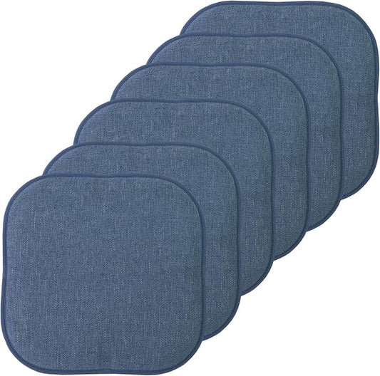 Sweet Home Collection Chair Cushion Memory Foam Pads Honeycomb Pattern Slip Non Skid Rubber Back Rounded Square 16" x 16" Seat Cover, 6 Pack, Alexis Denim
