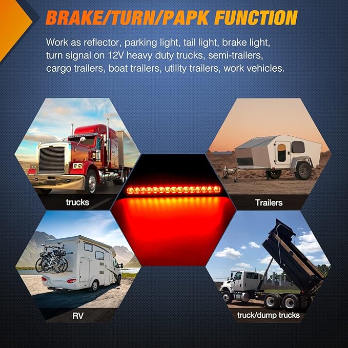Nilight 2PCS 10Inch 15 LED Red Trailer Light Bar for Park Stop Turn Tail Brake Lights IP67 Waterproof Marker ID Clearance Strip for Truck Golf Cart Pickups Boats