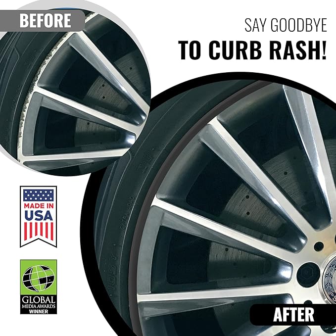All-Fit Automotive Rim Trim – Durable DIY Car Exterior Accessories for Curb Rash Protection – Fits Up to Four 24” Wheels – Flexible, Durable Wheel Rim Protector (3/8″ width/Black)