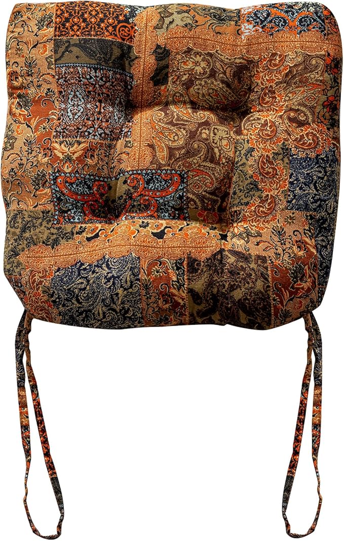 vctops Boho Paisley Chair Cushions with Ties Patchwork U-Shaped Soft Cozy Cotton Linen Chair Pads Non Slip Seat Cushions for Indoor Dining Room and Kitchen Chairs (Tan,16"x16")