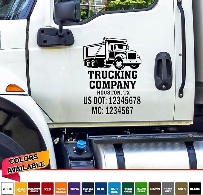 Custom Truck Door Vinyl Decal, Commercial Vehicle Lettering with DOT MC Numbers Set of 2, Multiple Colors Available Lettering Fully Customizable Sticker for Trucking #4