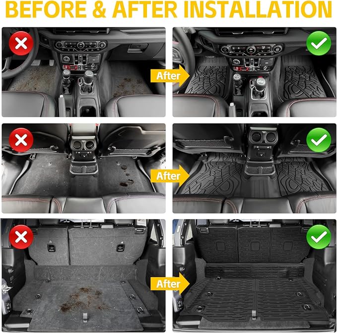 Cargo Mats for 2021-2024 2025 Jeep Wrangler JL 4XE Only,Floor Liners with Trunk Mat Backrest Mat All Weather TPE Protector Rear Floor Trunk Liners for 21-25 Wrangler JL 4XE 4 Door Accessories