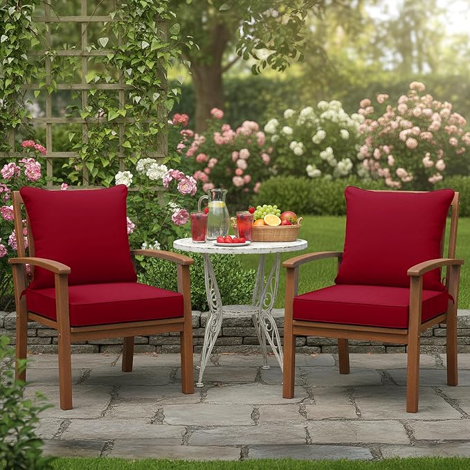 Summsun Outdoor Chair Cushions Set of 2, Waterproof Back Pillow and Seat Cushion Set for Patio Furniture, Outdoor Sofa Replacement Cushions with Removable Cover, 22 x 22 Inch, Red