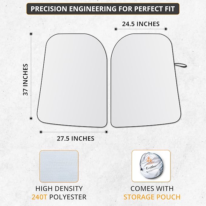 EcoNour Two-Piece Foldable Front Windshield Sun Shade for Tesla Model 3 & Y 2017–2026, 240T Reflective UV & Heat Protection, Storage Pouch Included, Custom Fit with Upgraded Design