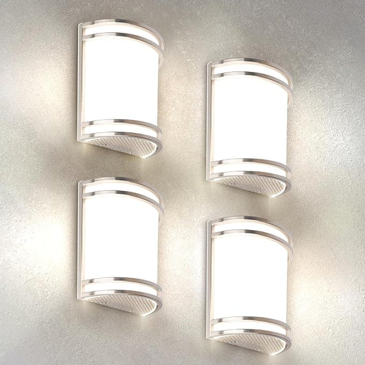ASD Indoor LED Wall Sconce Lights - 8 Inch 15W Brushed Nickel Modern LED Wall Sconces Hardwired - ETL Dimmable 3000K 4000K 5000K Adjustable Sconce Light Fixture for Bedroom, Hallway, 4 Pack