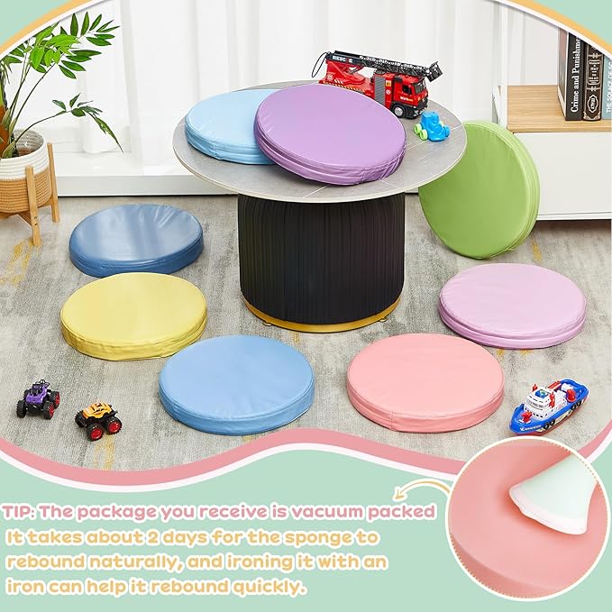 Juexica 8 Pcs Extra Thick Flexible Seating Floor Cushion Assorted Colored Floor Pillow Classroom Seat Cushion Soft Classroom Seating for Kid Learning(Macaron Color,13.8 x 13.8 x 2 Inch,Round)