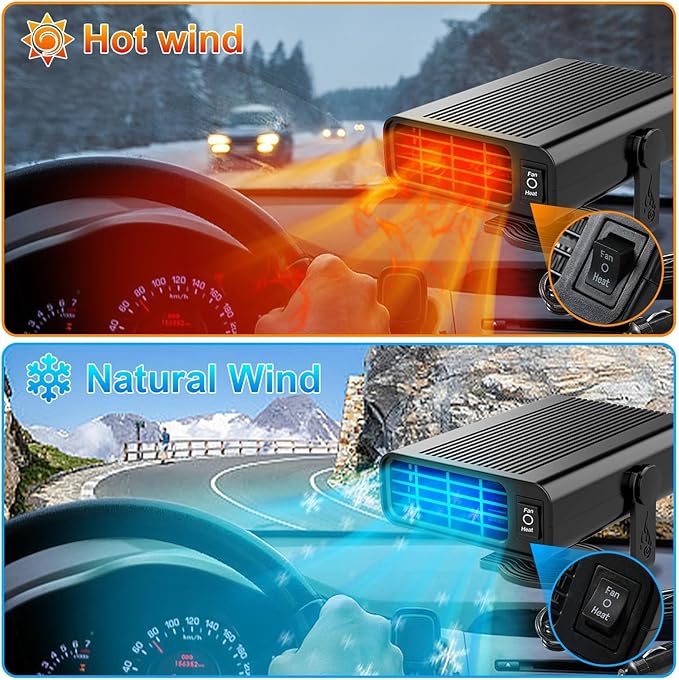 Car Heater,12V 200W Portable Heater for Car,360° Rotatable Defroster for Car Windshield,2-in-1 Heating and Cooling Fan Plug in Cigarette Lighter Car Heaters for Vehicle,SUV,RV