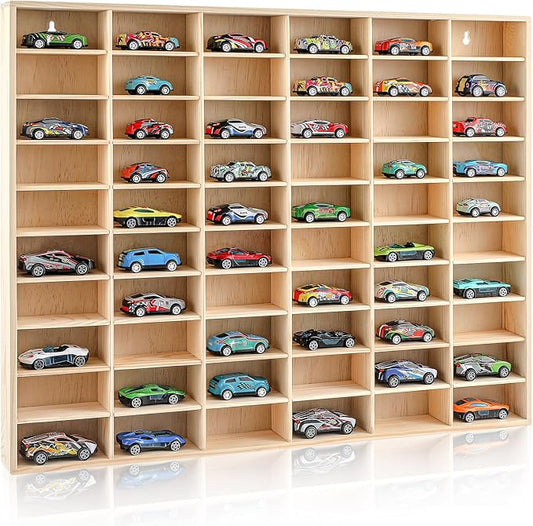 Seenelling Hot 1/64 Diecast Wheels Display Case Holds Toy Cars Wooden Wall Mount Car Display Shelf Storage Organizer Case for Toy Collectibles, Wheel, Model, 10 Layers (60 Spaces)