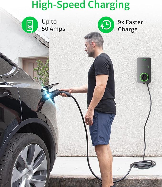 Autel Level 2 EV Charger up to 50Amp, 240V, Indoor/Outdoor Car Charging Station with J1772 Connector, Wi-Fi and Bluetooth Enabled EVSE, 25-Foot Cable, Hardwired, Dark Gray