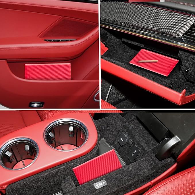 TOURSUIT Car Registration and Insurance Card Holder, Vehicle License Document Glove Box Compartment Organizer, Interior Car Accessories for Women Men Teens (Carbon Red)