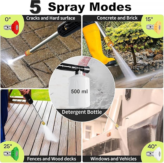 2026Upgraded Pressure Washer 5000PSI with Adjustable Touch Screen 8 Level, 34" Tall, 4 Quick Connect Nozzles,Inlet Hose&Filter&500mlFoam Cannon for Cars/Fences/Driveways/Home Cleaning,Green