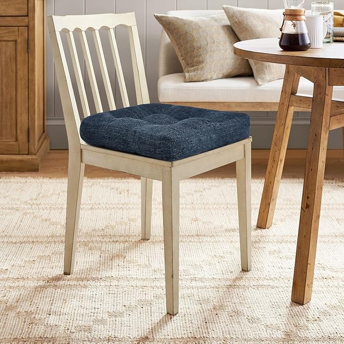 downluxe Chair Cushions for Dining Chairs 2 Pack, Tufted Indoor Chair Pads with Non-Slip Bottom, U-Shaped Kitchen Chair Cushions, 17"x17"x4", Navy