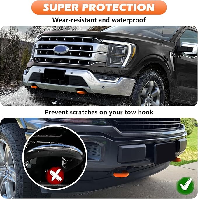 Tow Hook Covers for Ford F150 2004-2026 Bronco Base/Big Bend/Outer Banks 2021-2026 Compatible with Toyota Tundra Accessories 2017-2021|(Bright Orange).