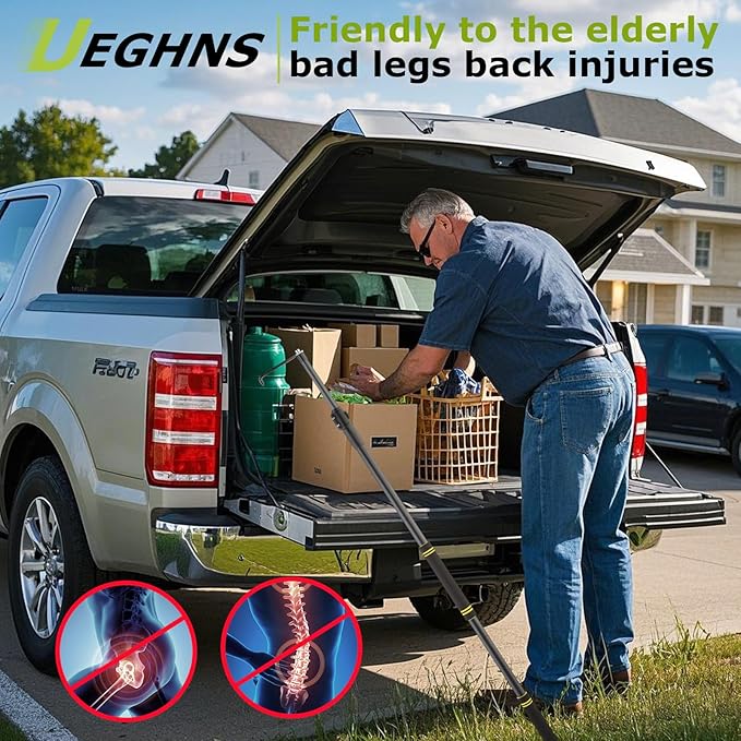 Truck Cargo Grabber, Telescoping Pickup Truck Bed Retriever Tool Black Steel Tube Telescoping 33-74" to Conveniently Store the CAR TRUCK RV Tools to Avoid Climbing Truck Bed Efficient Cargo Retriever