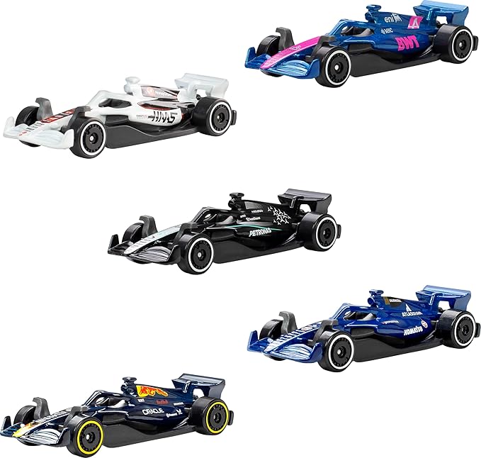 Hot Wheels 1:64 Scale 5-Pack Formula 1 Die-Cast Toy Cars, Set of 5 Officially Licensed, Collectible F1 Race Cars for Play or Display